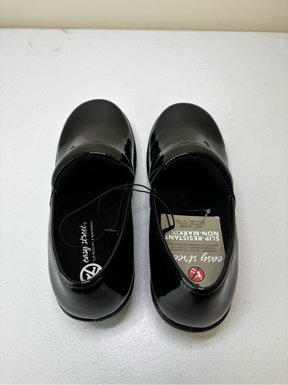 Easy Street Black Patent Slip-On Work Clogs Ankle Loafers - Picture 7 of 8